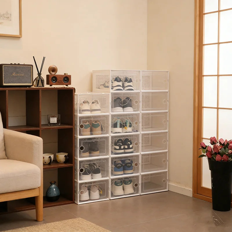 Stacked clear shoe organizers