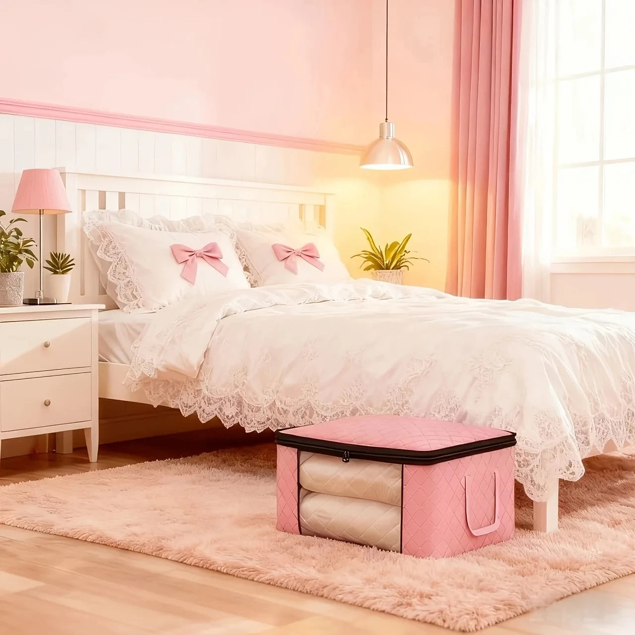 Storage boxes in use
